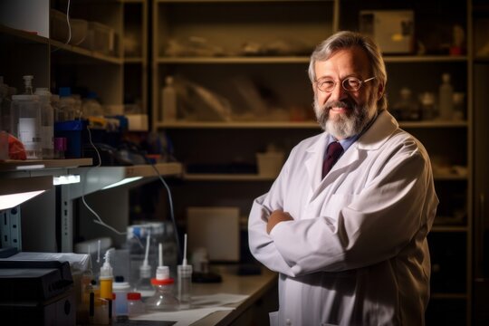 Portrait of senior male researcher carrying out scientific research in a lab.