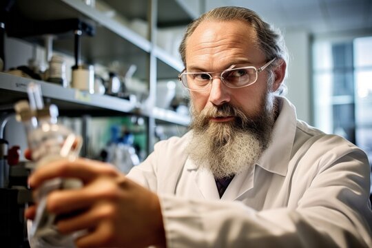 Senior male researcher carrying out scientific research in a lab (shallow DOF; color toned image)