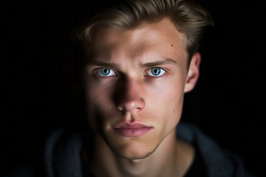 Portrait of a young man with blue eyes on a black background