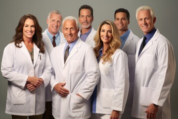 Portrait of a smiling group of doctors standing together in a hospital