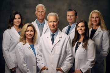 Obraz premium group of smiling doctors standing together and looking at camera isolated on grey