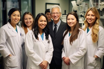 Fototapeta premium Portrait of happy multi-ethnic team of medical workers looking at camera