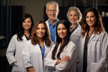 Fototapeta premium group of smiling doctors in white coats standing together and looking at camera