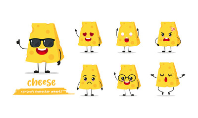 cute cheese cartoon with many expressions. cheese different activity pose vector illustration flat design set with sunglasses.