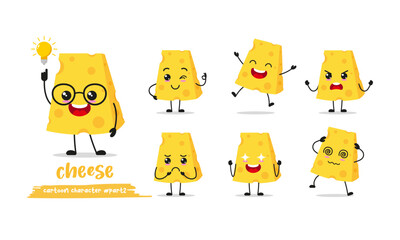 cute cheese cartoon with many expressions. cheese different activity pose vector illustration flat design set.