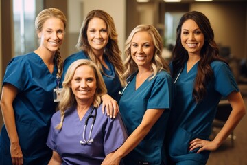 Portrait of a group of smiling medical workers standing in a hospital