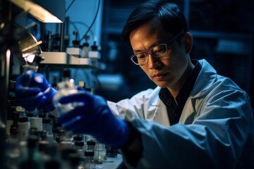 scientist working with test tube in laboratory, science research and development concept