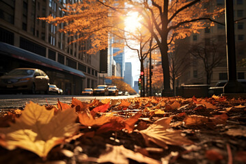 Urban Autumn. the juxtaposition of urban landscapes with the warmth of autumn leaves, such as...