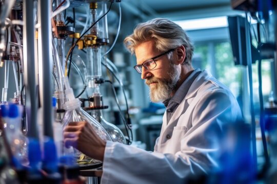 Senior scientist working in a laboratory. He is carrying out scientific research