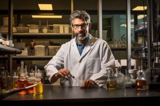 Portrait of a male researcher carrying out scientific research in a lab