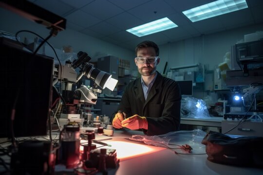 Portrait of a male researcher carrying out scientific research in a lab