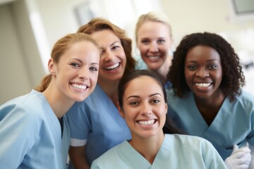 Portrait of group of smiling medical workers in the operating room at hospital
