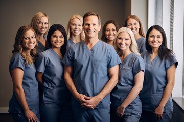 Portrait of a group of smiling medical workers standing together in a hospital
