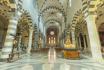 GENOVA, ITALY - MARCH 8, 2023: The nave of  church Chiesa di Nostra Signora del Carmine e...