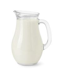 Glass jug of fresh milk isolated on white