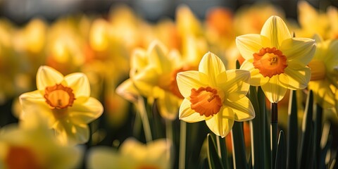 Yellow daffodil flowers in spring, closeup