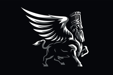 Illustration of Lamassu Winged Bull Assyrian