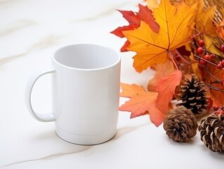 Obraz na płótnie Canvas cup of coffee and autumn leaves