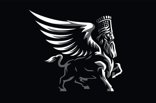 Illustration of Lamassu Winged Bull Assyrian