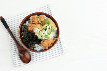 Rice Bowl with Chicken Karaage and Roasted Nori and Sesame Seed