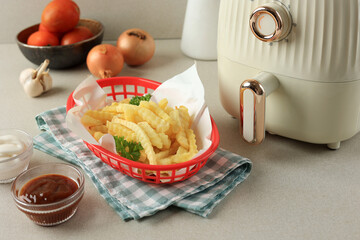 Crinkle Cut French Fries in a Red Basket