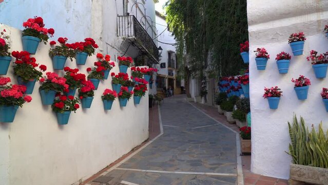 Decorated house walls in the heart of  old town Marbella, province of Andalusia, Spain