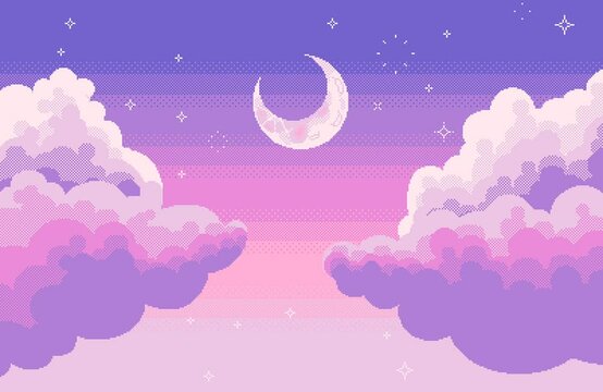 キラキラ星と三日月が光り輝く夜空の、懐かしいレトロなドット絵背景動画