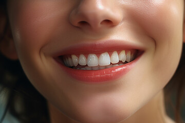Young woman with beautiful healthy smile, closeup. Dental care. Ai generated