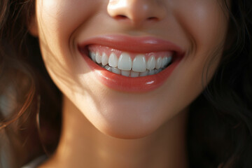 Young woman with beautiful healthy smile, closeup. Dental care.