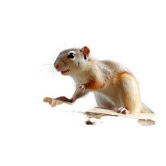 A cute rodent perched on a wooden surface