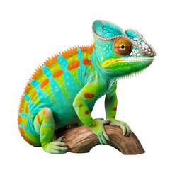 Obraz premium A colorful chameleon perched on a branch in a natural habitat