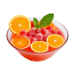 A colorful fruit bowl filled with oranges, cranberries, and watermelon