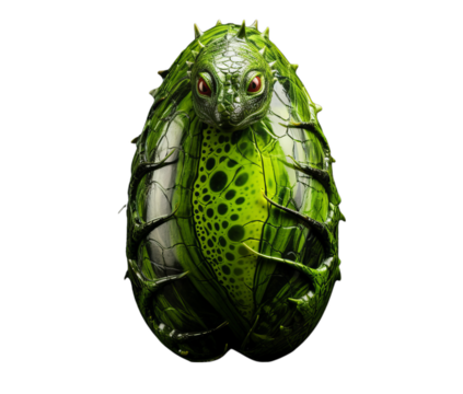 A green sculpture of a creature with spikes on its head