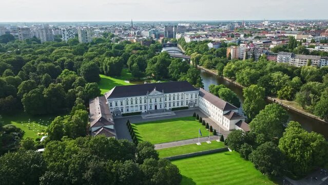 Aerial Drone shot revealing  Berlin's Tiergarten district , Germany 