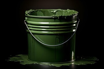 Green bucket with green paint