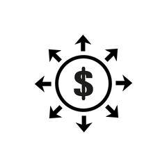 Dollar currency share network. Money sign with multiple arrows icon. Vector illustration. EPS 10.