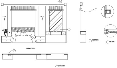 Sketch vector illustration of detailed architectural design of bedroom interior 