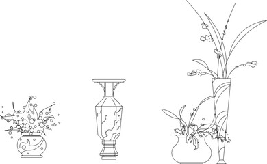 Vector sketch illustration of beautiful ornamental plants in pots for home decoration