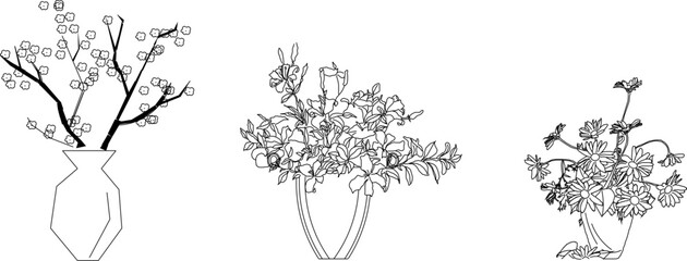 Naklejka premium Vector sketch illustration of beautiful ornamental plants in pots for home interior design decoration