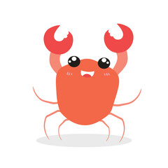 Cute and Funny Crab Cartoon Character Isolated In White Background. Funny Crab Illustration, Cute Red Crab.