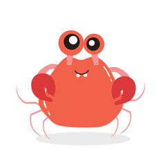 Cute and Funny Crab Cartoon Character Isolated In White Background. Funny Crab Illustration, Cute Red Crab.
