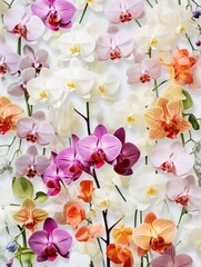 Colorful orchids copy space pattern wallpaper on white