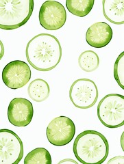 Sliced cucumber copy space pattern wallpaper on white