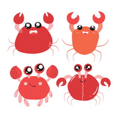 Cute and Funny Crab Cartoon Character Isolated In White Background. Funny Crab Illustration, Cute Red Crab.