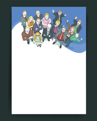 Cartoon business people standing with layout design. Vector outline illustration
