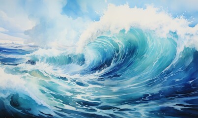 Abstract watercolor big wave for textures. Fresh, cheerful and relaxing summer concept