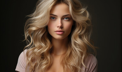 Beauty portrait of blonde hair emotional young woman