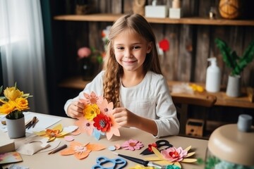 girl makes crafts at the workshop