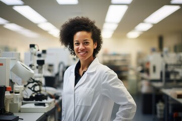 Young african american female pharmacist working for a pharmaceutical company portrait