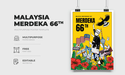Malaysia 66 Independence Day Poster Design - obrazy, fototapety, plakaty